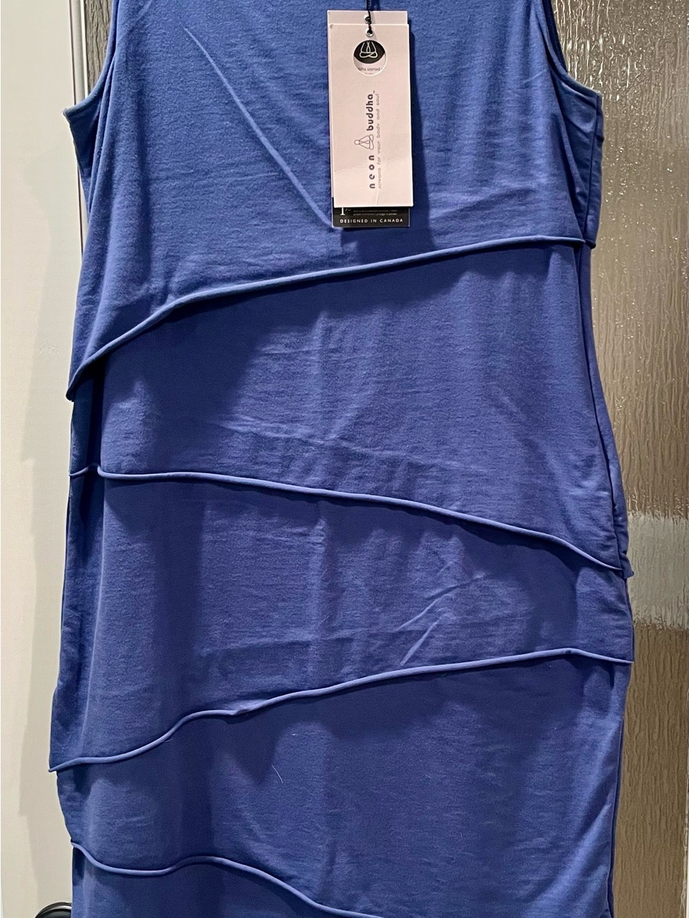 Neon Buddha tiered Asymmetrical Layered Sleeveless Dress in deep purple/ blue